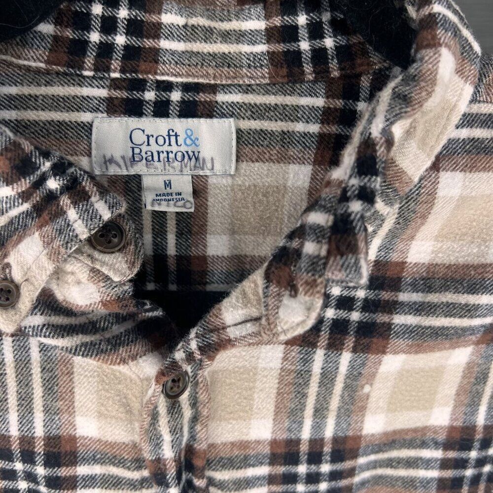 Croft Barrow Men Button Down Shirt brown beige Check Long Sleeve Collar Medium - Picture 3 of 4